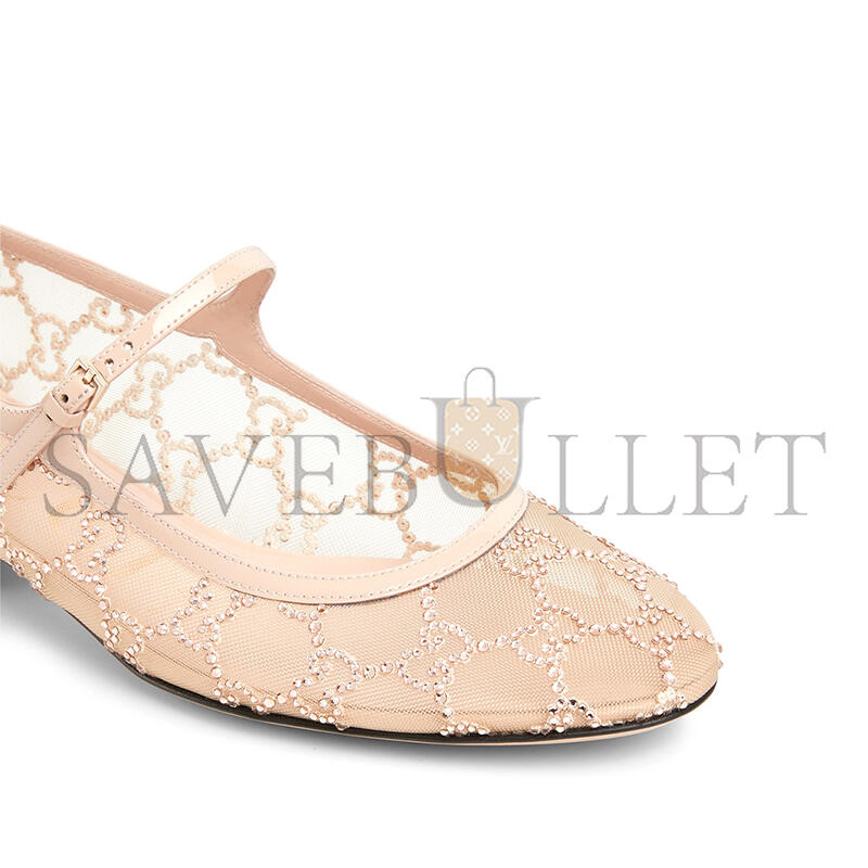 GUCCI WOMEN'S GG CRYSTAL BALLET FLAT 836809